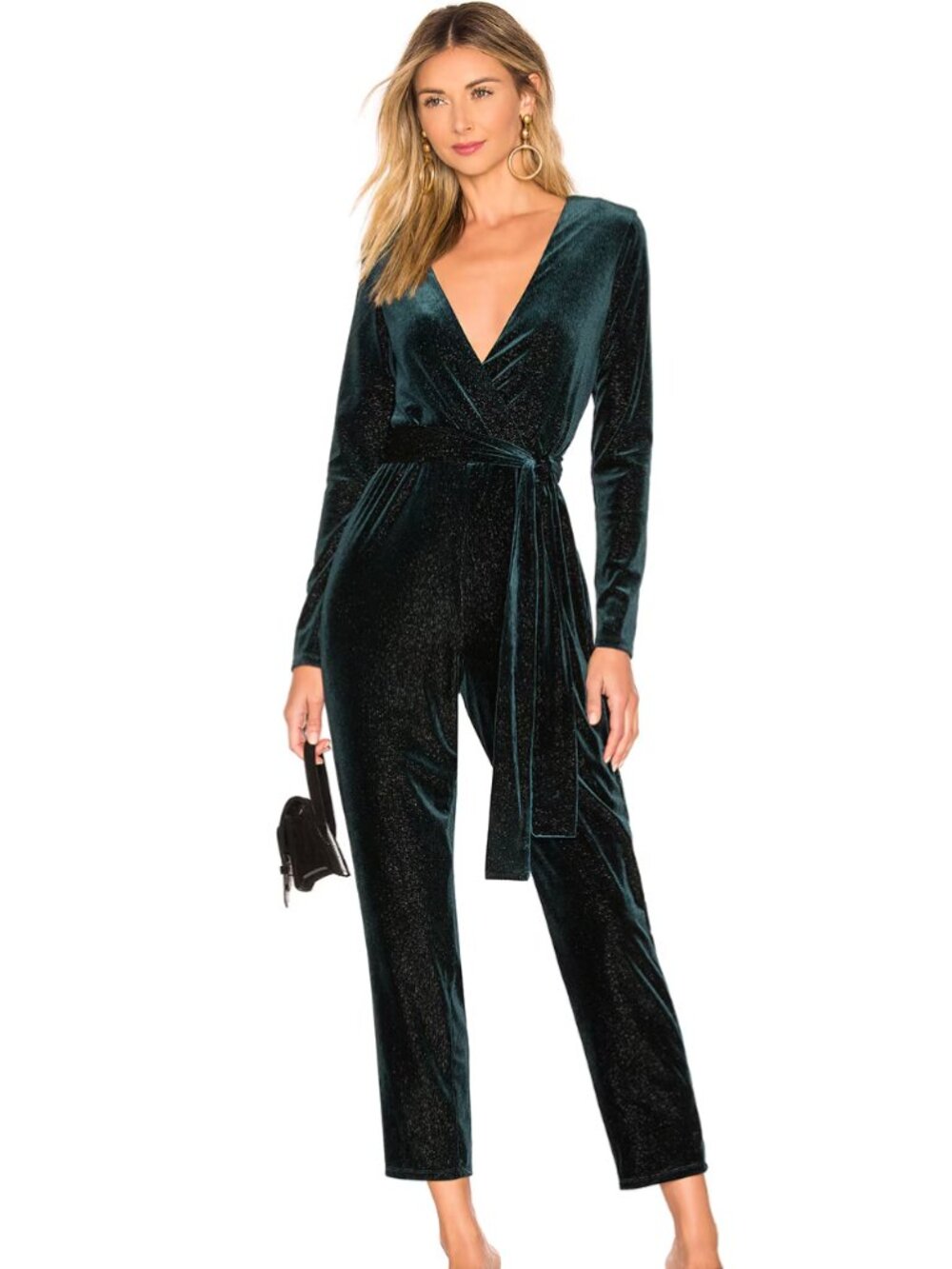 LOVER & FRIENDS Hart Jumpsuit Green Velvet Plunge Neck